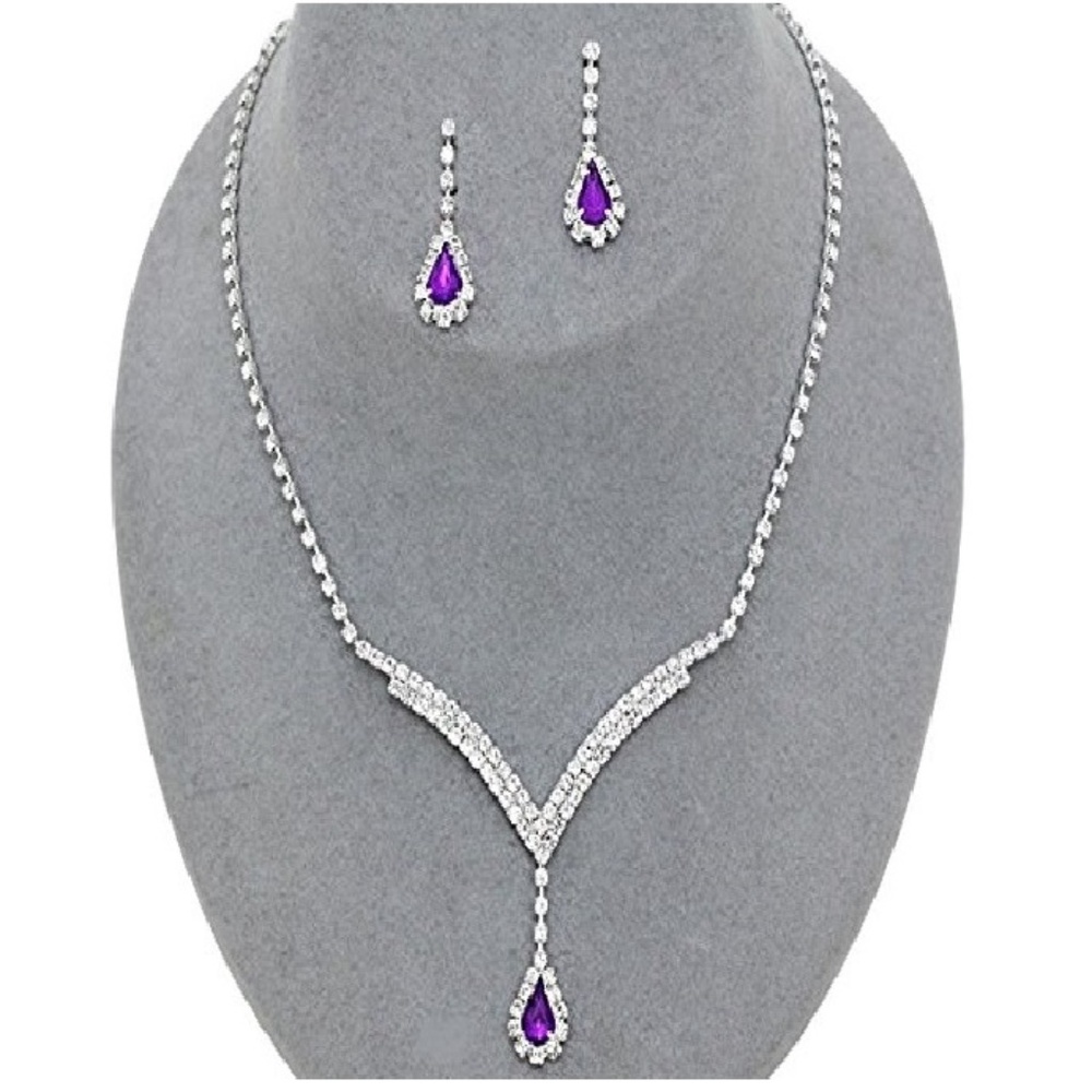 12 Sets Purple Crystal Bridesmaid Necklace Jewelry